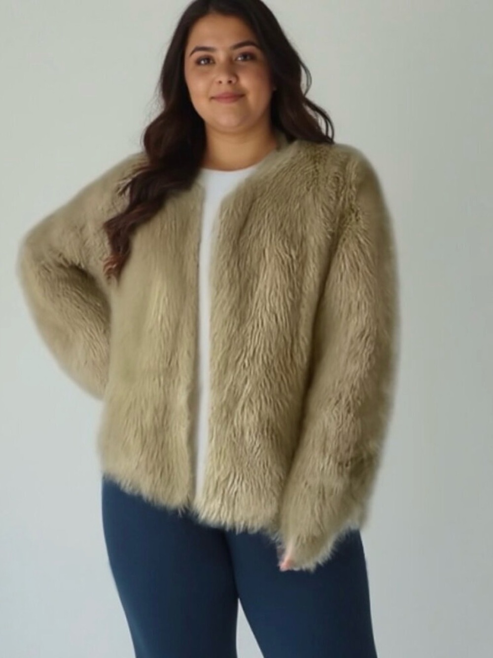 Plush Faux Fur Coat in Tan